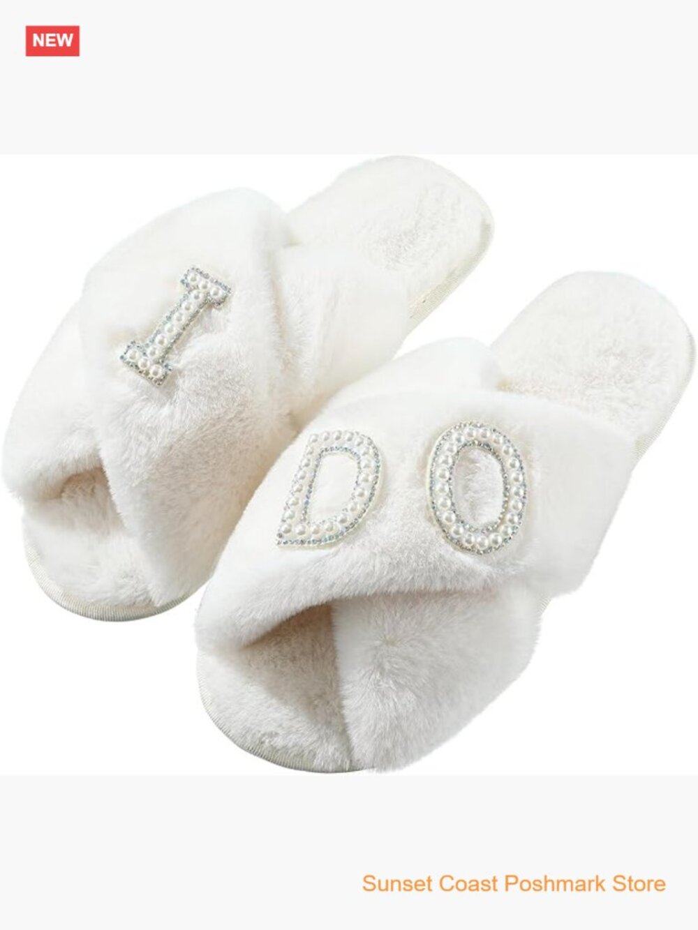 I Do Bridal Slippers Wedding Shoes for Bride Plush Furry Open Toe Cozy Fluffy